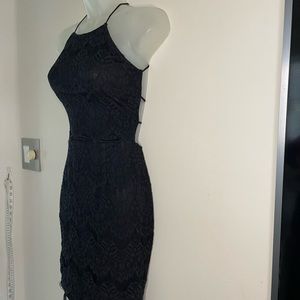Vintage Y2K Symphony Dress Black Lace low back strappy Cocktail Formal S